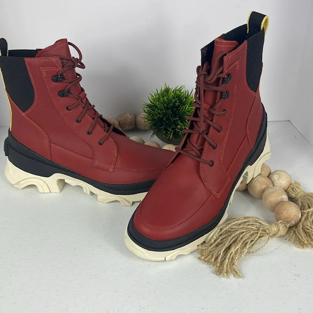 Sorel Boots Womens Brex Lace-Up Red Black Waterproof Bootie Modern Chunky Heel - Picture 7 of 11